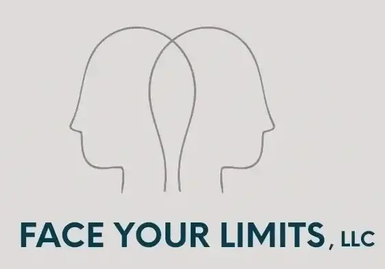 A drawing of two heads with the words " face your limits ".